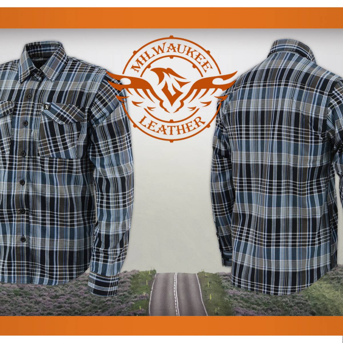 Milwaukee Leather MNG11626 Men's Flannel Plaid Black and White with Blue Long Sleeve Cotton Button Down Shirt