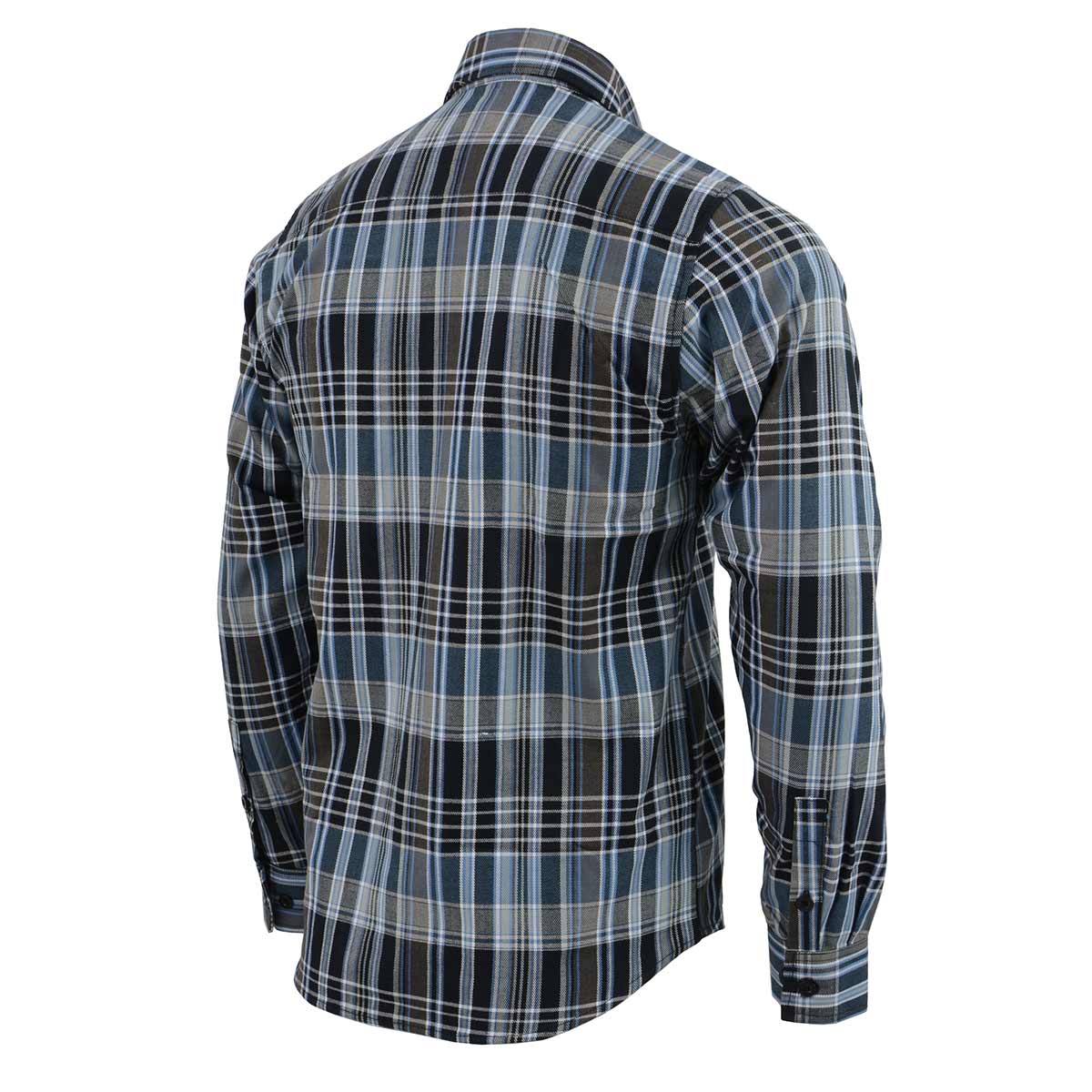 Milwaukee Leather MNG11626 Men's Flannel Plaid Black and White with Blue Long Sleeve Cotton Button Down Shirt