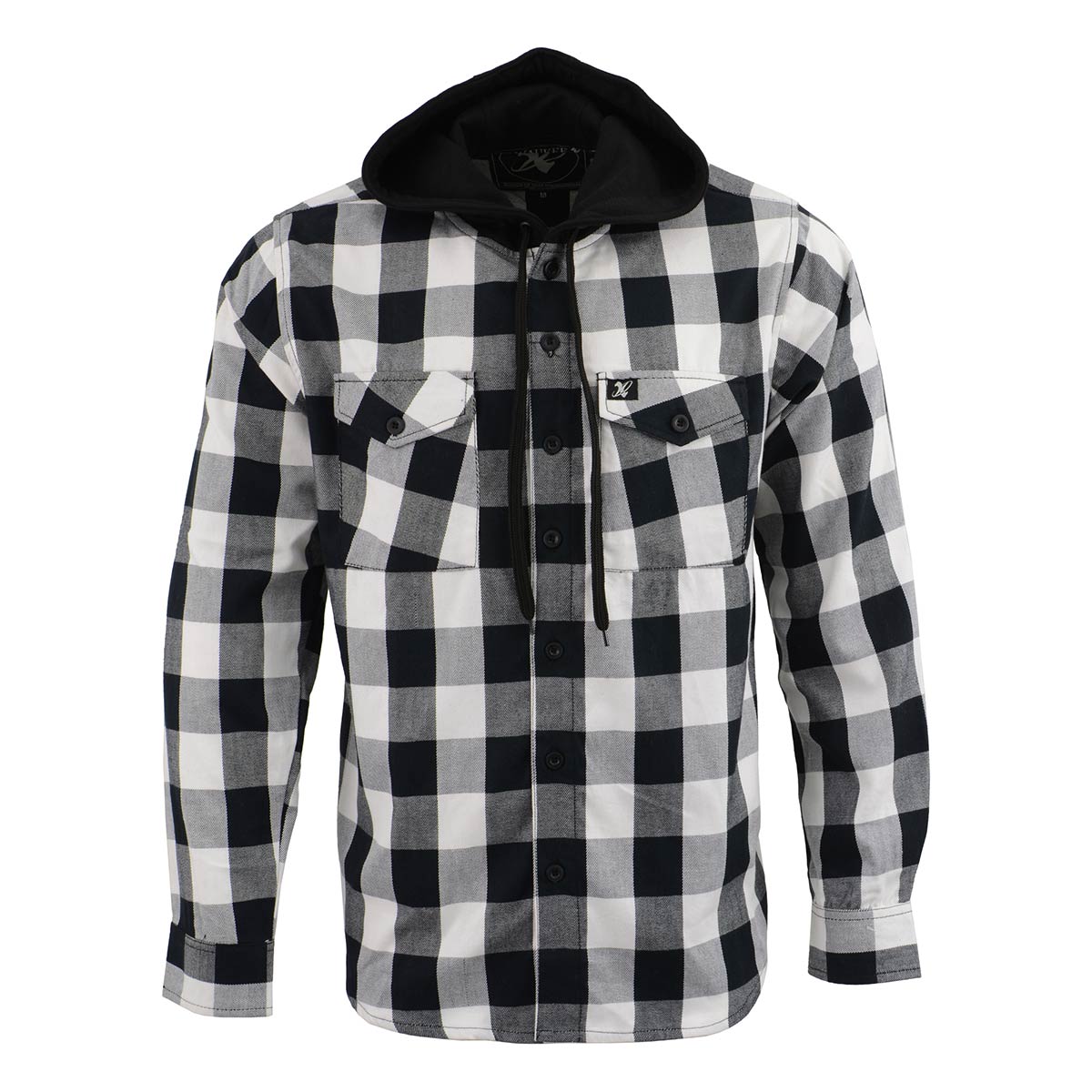 Milwaukee Leather MNG11629 Men's Long Sleeve Flannel Black and White Cotton Button Down Shirt w/ Hoodie