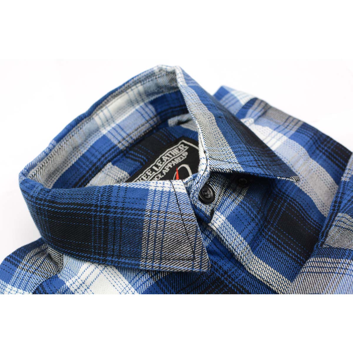 Milwaukee Leather MNG11635 Men's Flannel Plaid Blue and White Long Sleeve Cotton Button Down Shirt