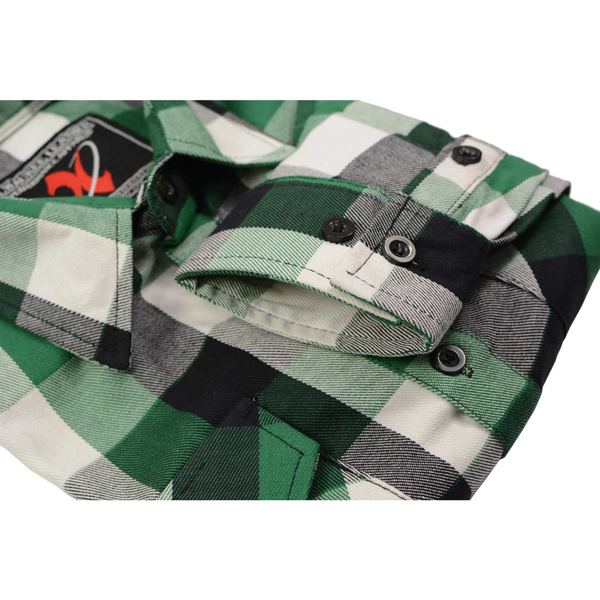Men's "Enfield" White/Green Cotton Button Down Flannel Shirt - MNG11636 - by Milwaukee Leather