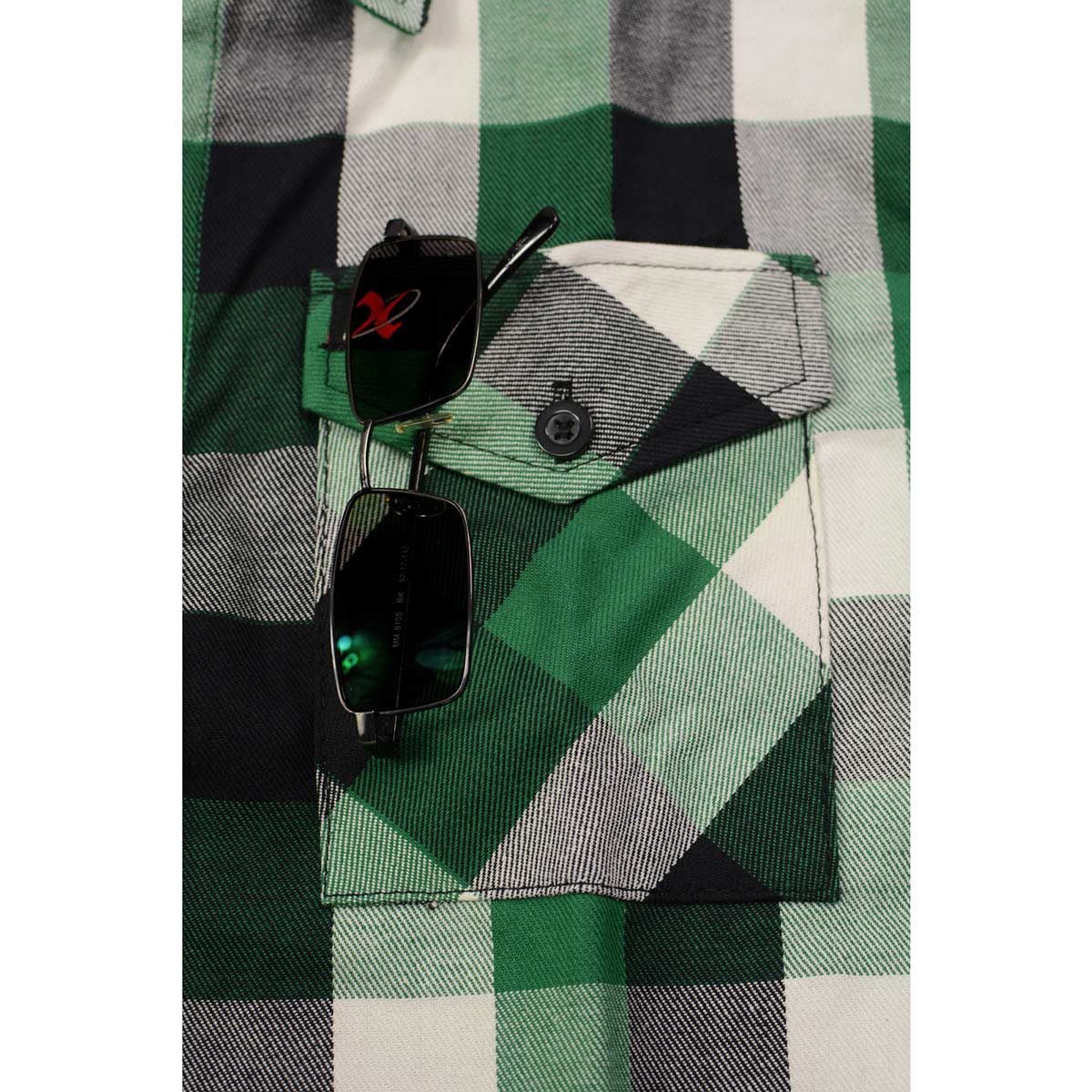 Men's "Enfield" White/Green Cotton Button Down Flannel Shirt - MNG11636 - by Milwaukee Leather