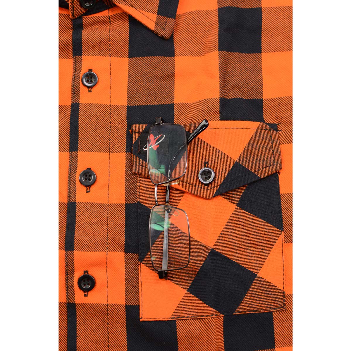 Men's "Saigon" Black/Orange Cotton Button Down Flannel Shirt w/ Hoodie - MNG11642 - by Milwaukee Leather