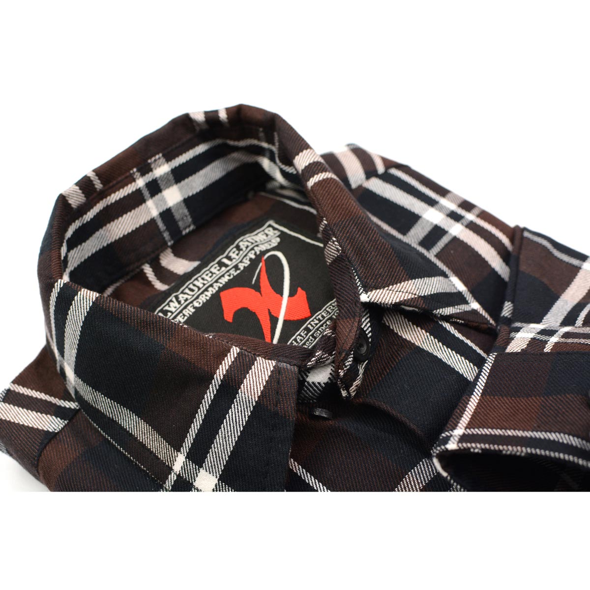 Milwaukee Leather MNG11643 Men's Flannel Plaid Brown Black and White Long Sleeve Cotton Button Down Shirt