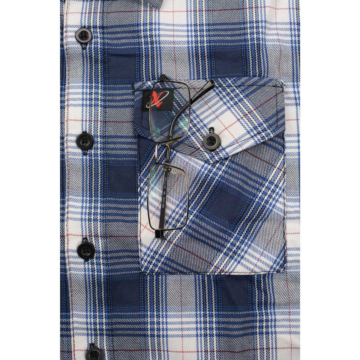 Men's "Crosswind" White/Blue Cotton Long Sleeve Flannel Shirt - MNG11650 - by Milwaukee Leather