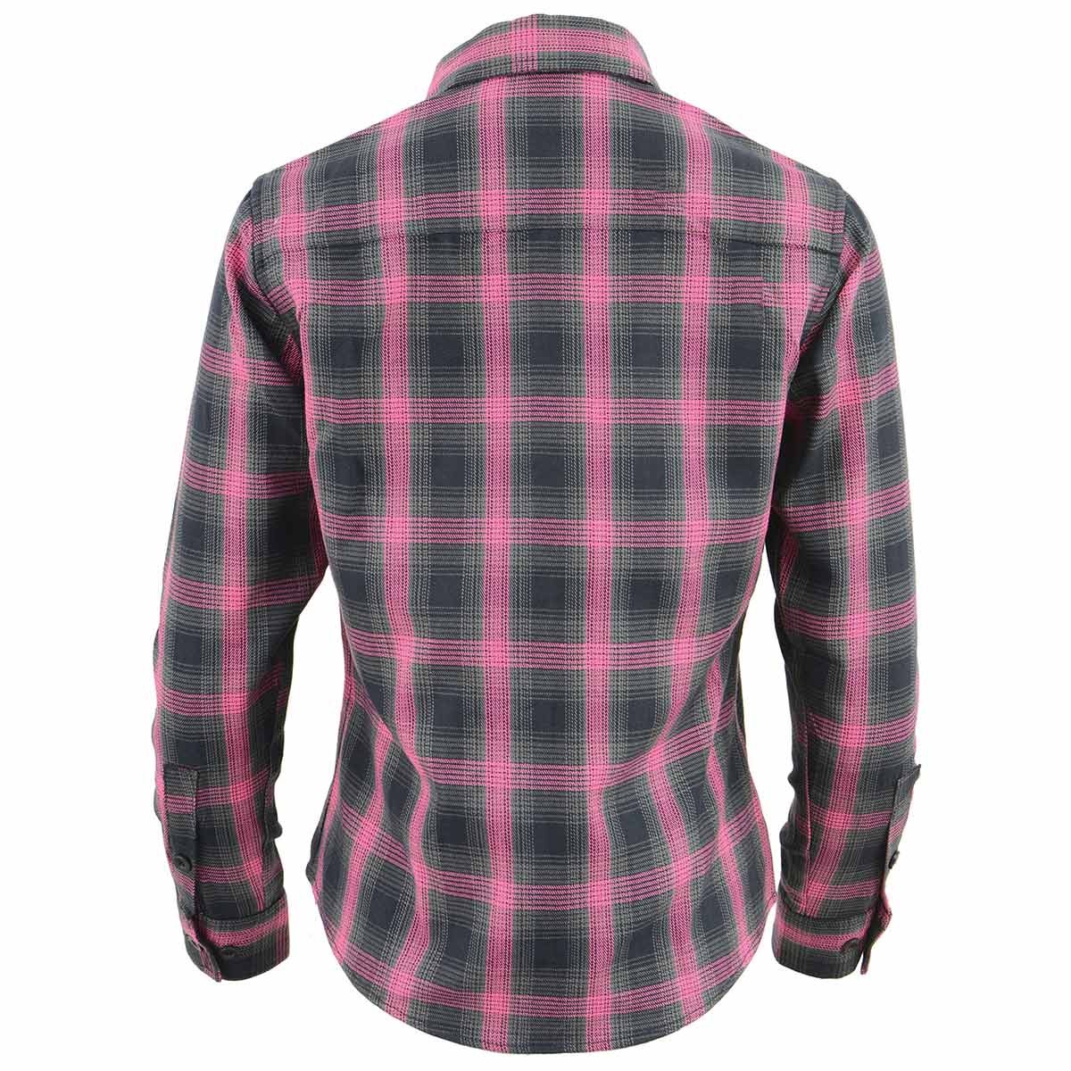 Women's "Marietta" Black/Pink Long Sleeve Cotton Flannel Shirt - MNG21604 - by Milwaukee Leather