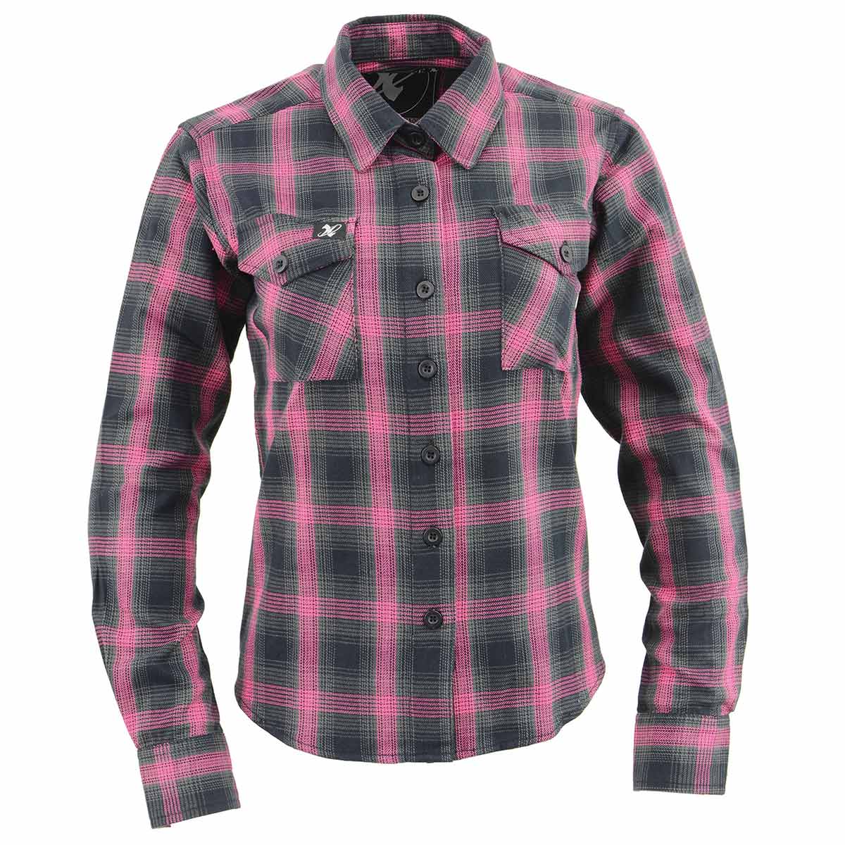 Women's "Marietta" Black/Pink Long Sleeve Cotton Flannel Shirt - MNG21604 - by Milwaukee Leather