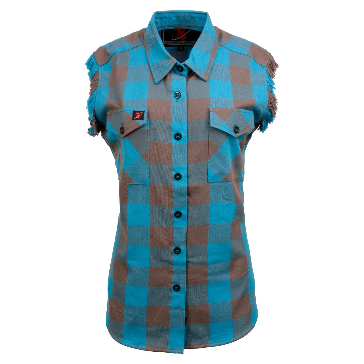 Women's "Blaze" Brown Sleeveless Flannel Shirt - MNG21623