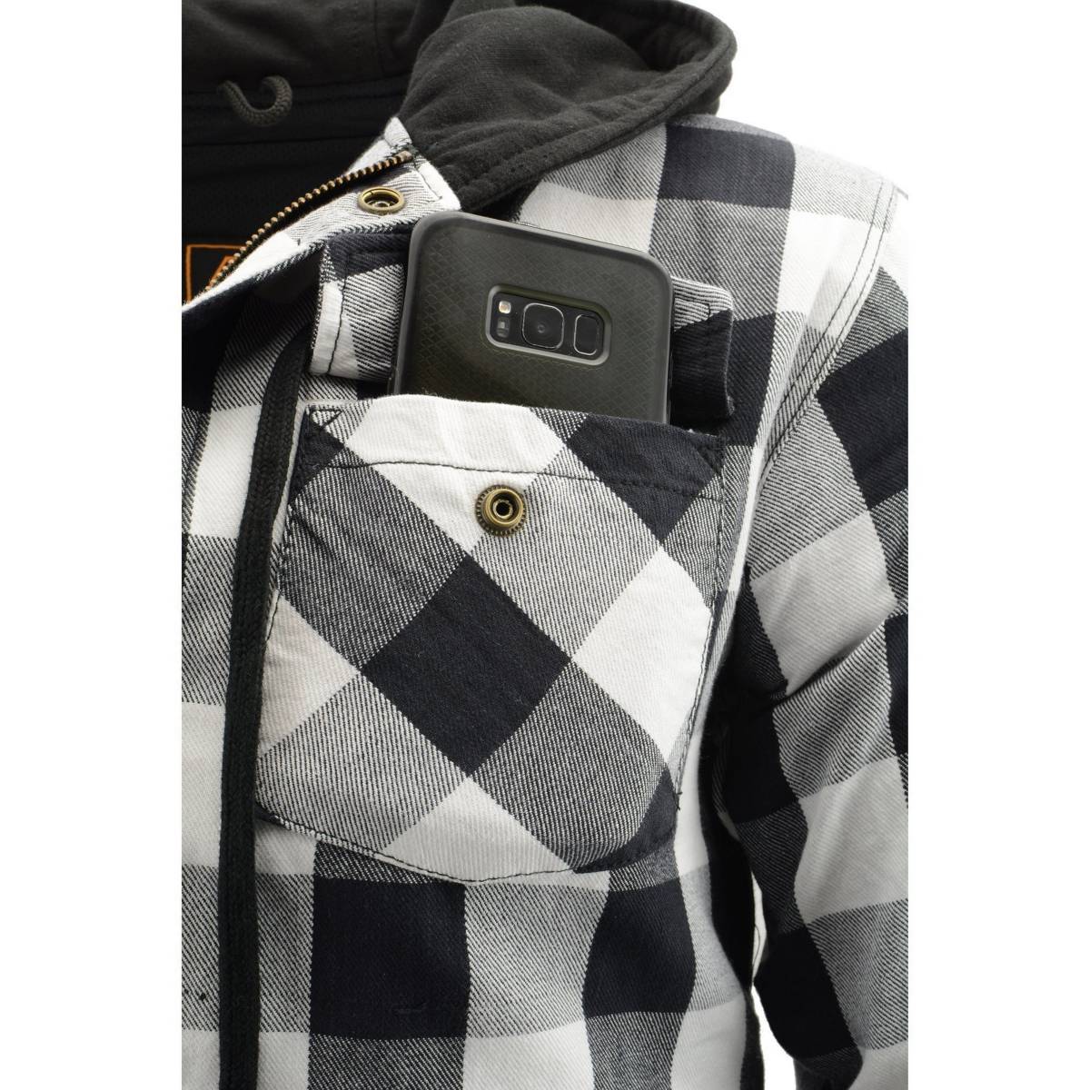 Men's "Asphalt Shield - Othello" Black/White Hooded Armored Flannel Shirt - MPM1629
