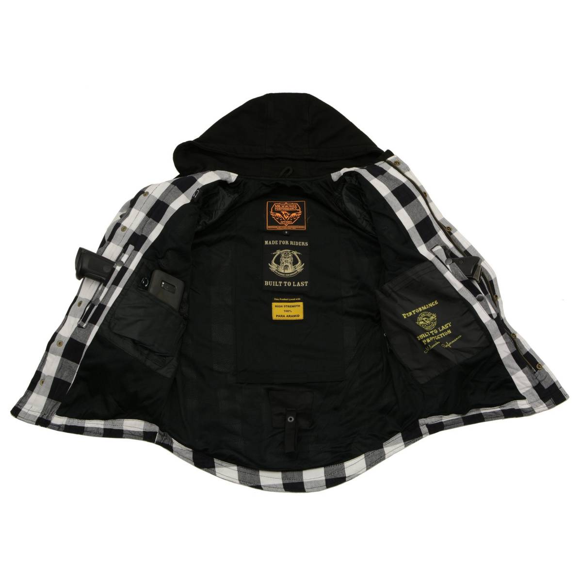 Men's "Asphalt Shield - Othello" Black/White Hooded Armored Flannel Shirt - MPM1629