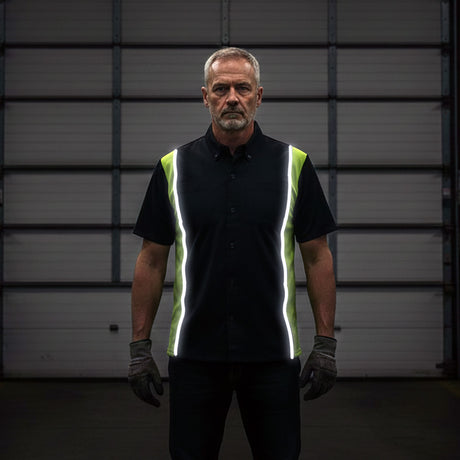Milwaukee Motorcycle Clothing Co. Men’s Blk/Green Mechanic Work Shirt – w / Reflective Strip, Rider‑Built MDM11611