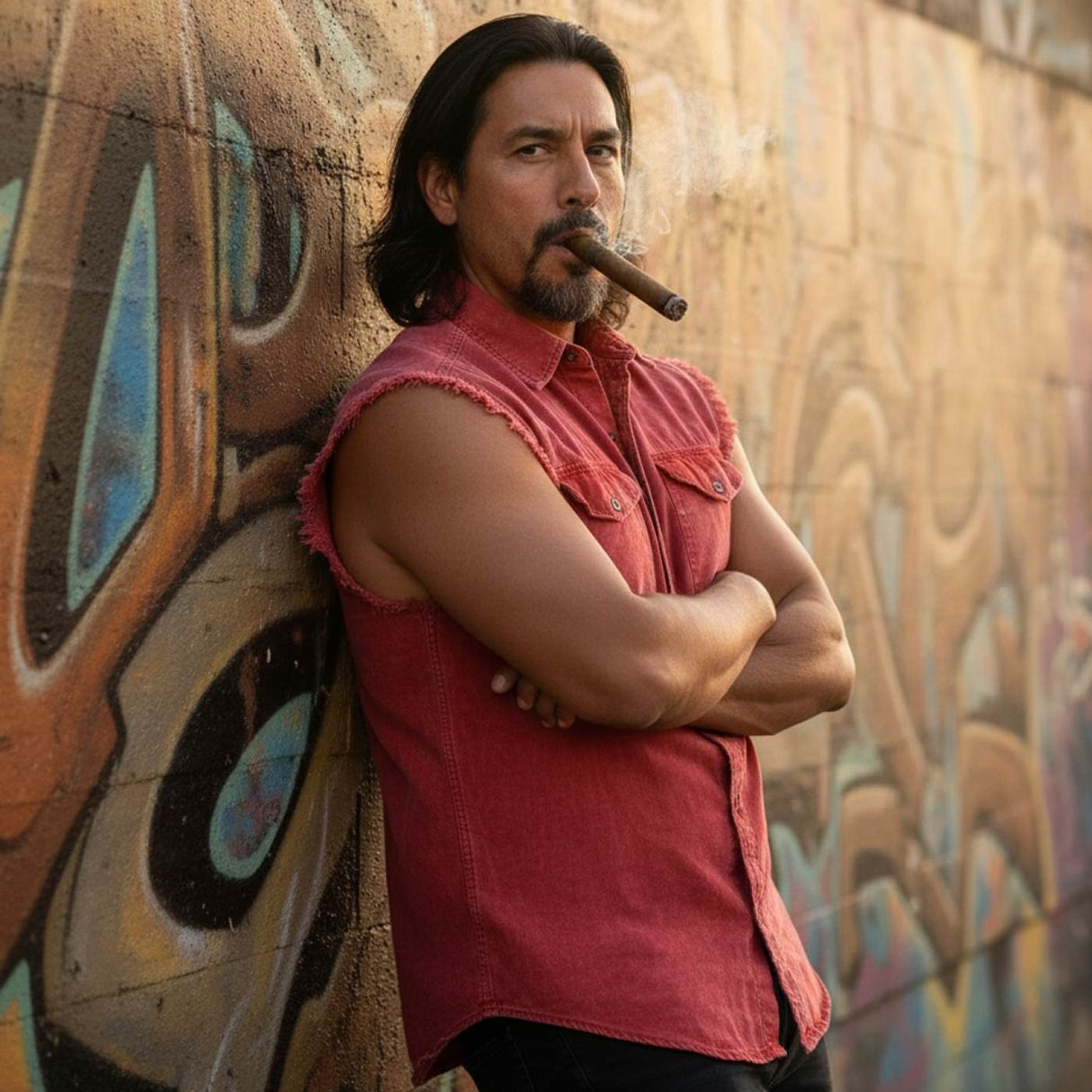 Milwaukee Leather MDM11681 Men’s Classic Red Button-Down Cut Off Frayed Sleeveless Casual Shirt