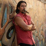 Milwaukee Leather MDM11681 Men’s Classic Red Button-Down Cut Off Frayed Sleeveless Casual Shirt