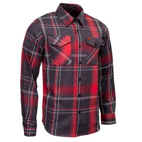 MMCC Men's Scorpion Red Black White Plaid Long Sleeve Flannel Shirt - Button-Up - MMC11601