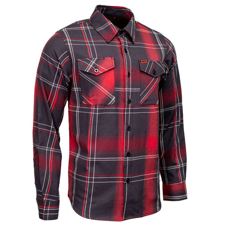 MMCC Men's Scorpion Red Black White Plaid Long Sleeve Flannel Shirt - Button-Up - MMC11601