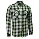 MMCC Men's Radioactive Black Gray Green Plaid Long Sleeve Flannel Shirt - Button-Up - MMC11602