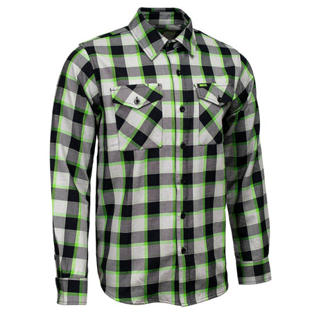 MMCC Men's Radioactive Black Gray Green Plaid Long Sleeve Flannel Shirt - Button-Up - MMC11602