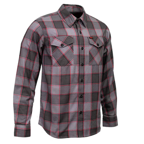 MMCC Men's The Shadow Grey Red Plaid Flannel Shirt - 100% Cotton with Microfiber Wipe Panel - MMC11603