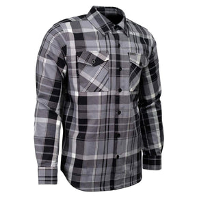 MMCC Men's Mastodon Grey Black White Plaid Flannel Shirt - 100% Cotton with Microfiber Wipe Panel - MMC11606