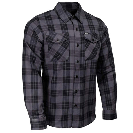 MMCC Men's Smoke Screen Grey Black Plaid Flannel Shirt - 100% Cotton with Microfiber Wipe Panel - MMC11607