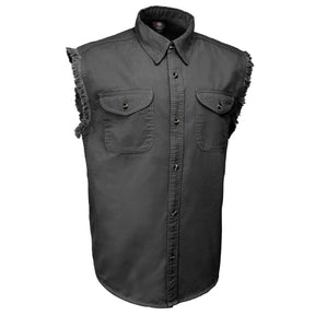 MMCC Men's Rustline Sleeveless Cut-Off Work Shirt - 100% Cotton, Dual Chest Pockets, Button Front
