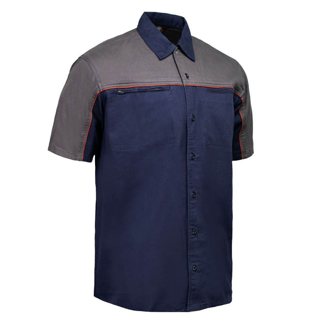 MMCC Men's Reveline Classic Mechanic Shirt - 100% Cotton - 2 Chest Zipper Pockets - Microfiber Panel