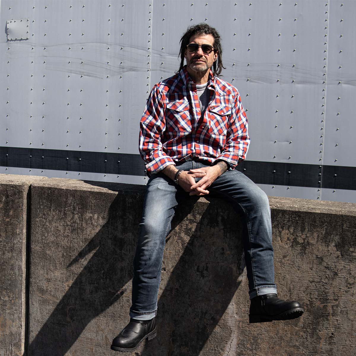 Milwaukee Leather MNG11638 Men's Red and Blue with White Long Sleeve Cotton Flannel Shirt