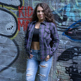 Milwaukee Leather MNG21603 Women's Casual Black with Purple Long Sleeve Casual Cotton Flannel Shirt