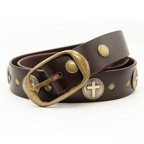 Milwaukee Leather Men's Cross Circle Brown Leather Belt w/ Interchangeable Buckle - 1.5 inches Wide - MP7127