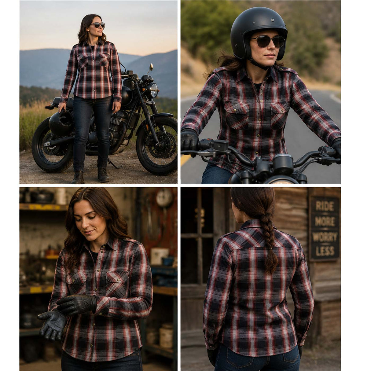Milwaukee Leather MPL2604 Women’s Ember Flannel Biker Shirt - CE Approved Armor - Reinforced w/ Aramid Fiber