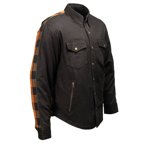 Milwaukee Leather Men’s Two-Tone CE Armored Flannel - Solid Front / Plaid Back - Reinforced w/ Aramid Fibers - MPM1672