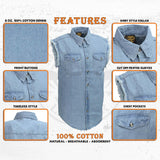 Milwaukee Leather DM1001 Men's Blue Lightweight Denim Shirt with Frayed Cut Off Sleeveless Look
