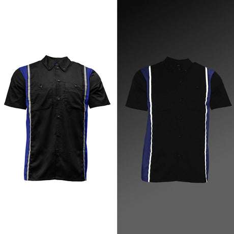 Milwaukee Motorcycle Clothing Co. Men’s Blk/Blue Mechanic Work Shirt – w / Reflective Strip, Rider‑Built MDM11609