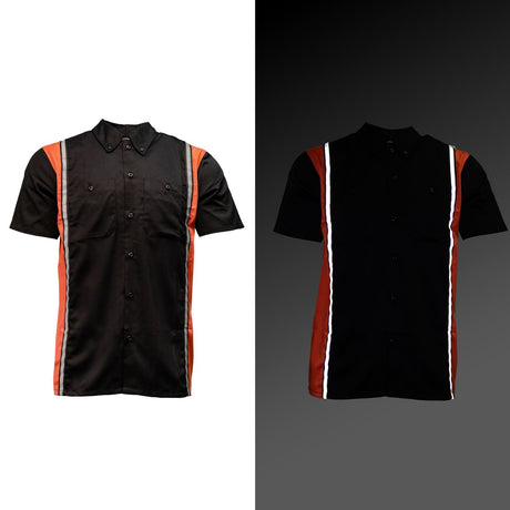 Milwaukee Motorcycle Clothing Co. Men’s Blk/Orange Mechanic Work Shirt – w / Reflective Strip, Rider‑Built MDM11610