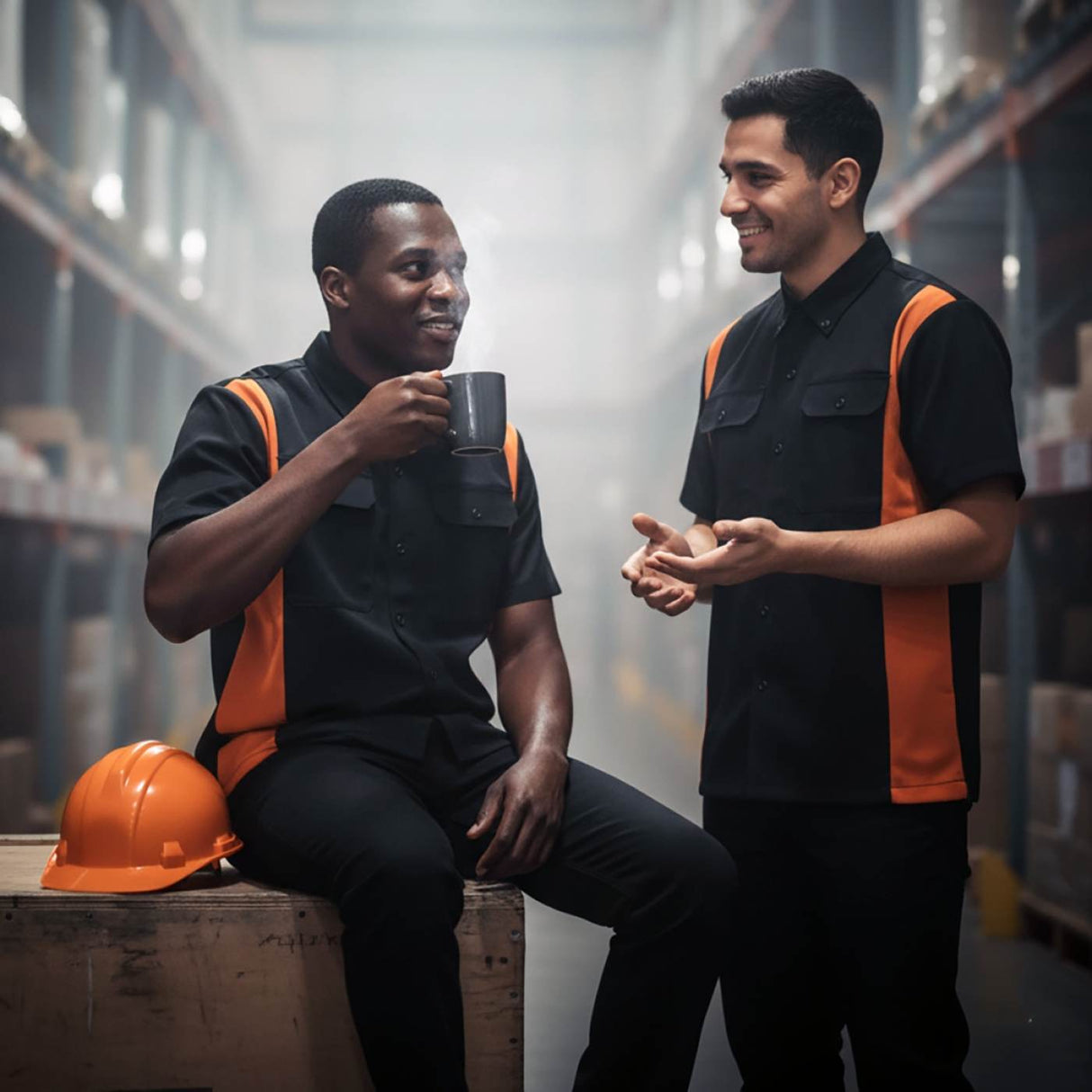Biker Clothing Co. MDM11675 Men’s Black-Neon-Orange Button-Up Heavy-Duty Work Shirt - Classic Mechanic Shirt w/ Pockets