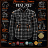 Milwaukee Leather MPM1654 Men's Plaid Flannel Biker Shirt with CE Approved Armor - Reinforced w/ Aramid Fiber