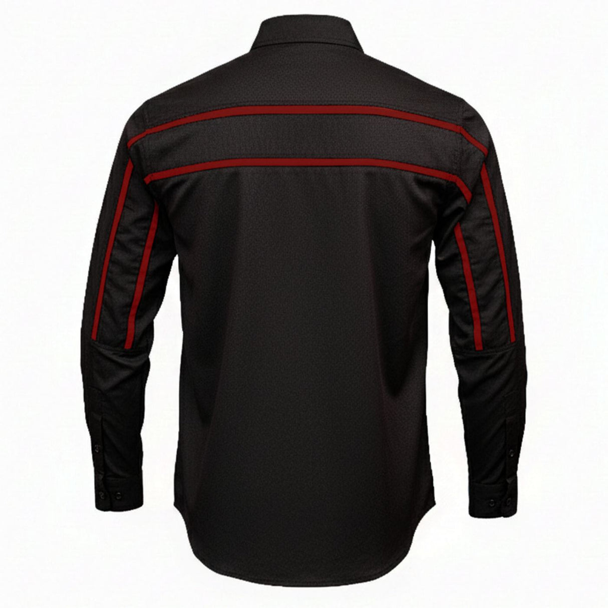 MMCC Men's Octane Long Sleeve Mechanic Shirt - Black with Red Stripe - 50-50 Cotton Poly - MMCC16002