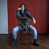 Milwaukee Leather MNG21612 Women's Black and Pink with Blue Long Sleeve Cotton Flannel Shirt