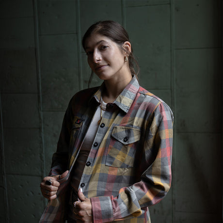 Milwaukee Leather MNG21614 Women's Gray and Red with Yellow Long Sleeve Cotton Flannel Shirt