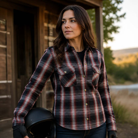Milwaukee Leather MPL2604 Women’s Ember Flannel Biker Shirt - CE Approved Armor - Reinforced w/ Aramid Fiber