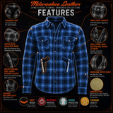 Milwaukee Leather MPM1650 Men's Plaid Flannel Biker Shirt with CE Approved Armor - Reinforced w/ Aramid Fiber