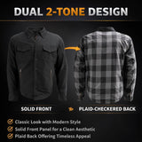 Milwaukee Leather Men’s Two-Tone CE Armored Flannel - Solid Front / Plaid Back - Reinforced w/ Aramid Fibers - MPM1670