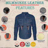 Milwaukee Leather MPM1621 Men's Grey CE Armored Long Sleeve Motorcycle Riders Shirt w/ Reinforced w/ Aramid Fibers