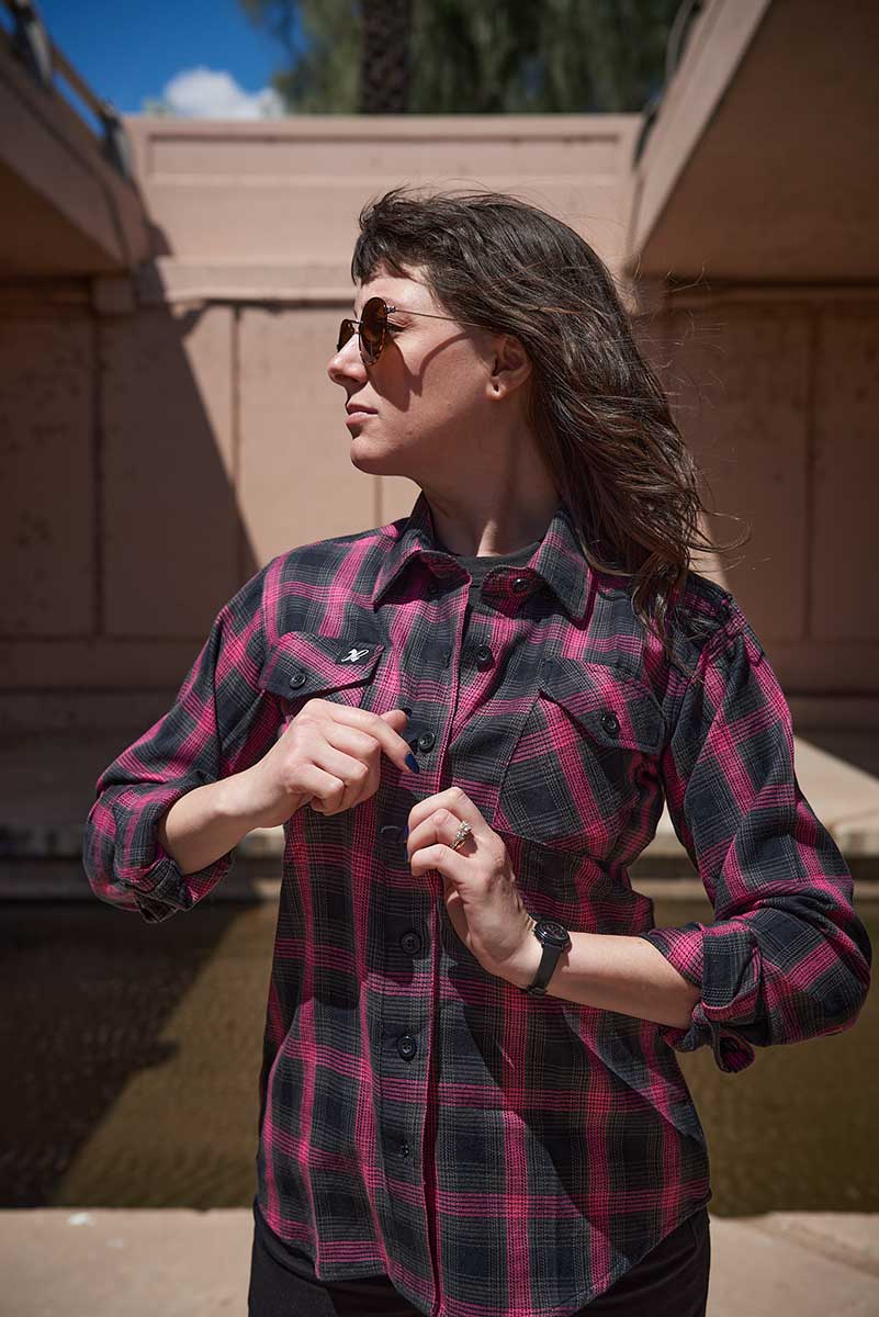 Women's "Marietta" Black/Pink Long Sleeve Cotton Flannel Shirt - MNG21604 - by Milwaukee Leather