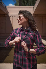 Women's "Marietta" Black/Pink Long Sleeve Cotton Flannel Shirt - MNG21604 - by Milwaukee Leather