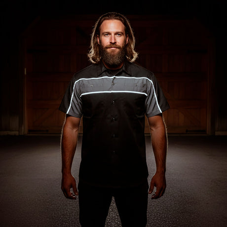 Milwaukee Leather MDM11672 Men’s Grey-Black Mechanic Work Shirt w/ Reflective Strip - Heavy-Duty Button-Up