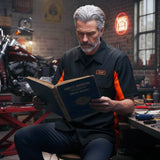 Biker Clothing Co. MDM11676 Men’s Black-Orange Button-Up Heavy-Duty Work Shirt - Classic Mechanic Shirt w/ Pockets