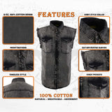 Milwaukee Leather MDM11683 Men’s Classic Beige/Black Button-Down Cut Off Frayed Sleeveless Casual Shirt