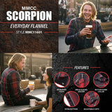 MMCC Men's Scorpion Red Black White Plaid Long Sleeve Flannel Shirt - Button-Up - MMC11601