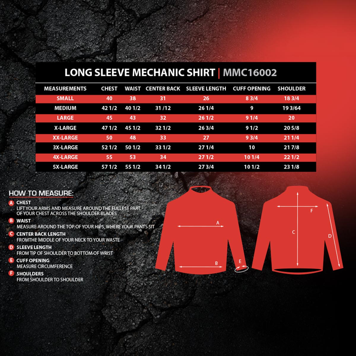 MMCC Men's Octane Long Sleeve Mechanic Shirt - Black with Red Stripe - 50-50 Cotton Poly - MMCC16002